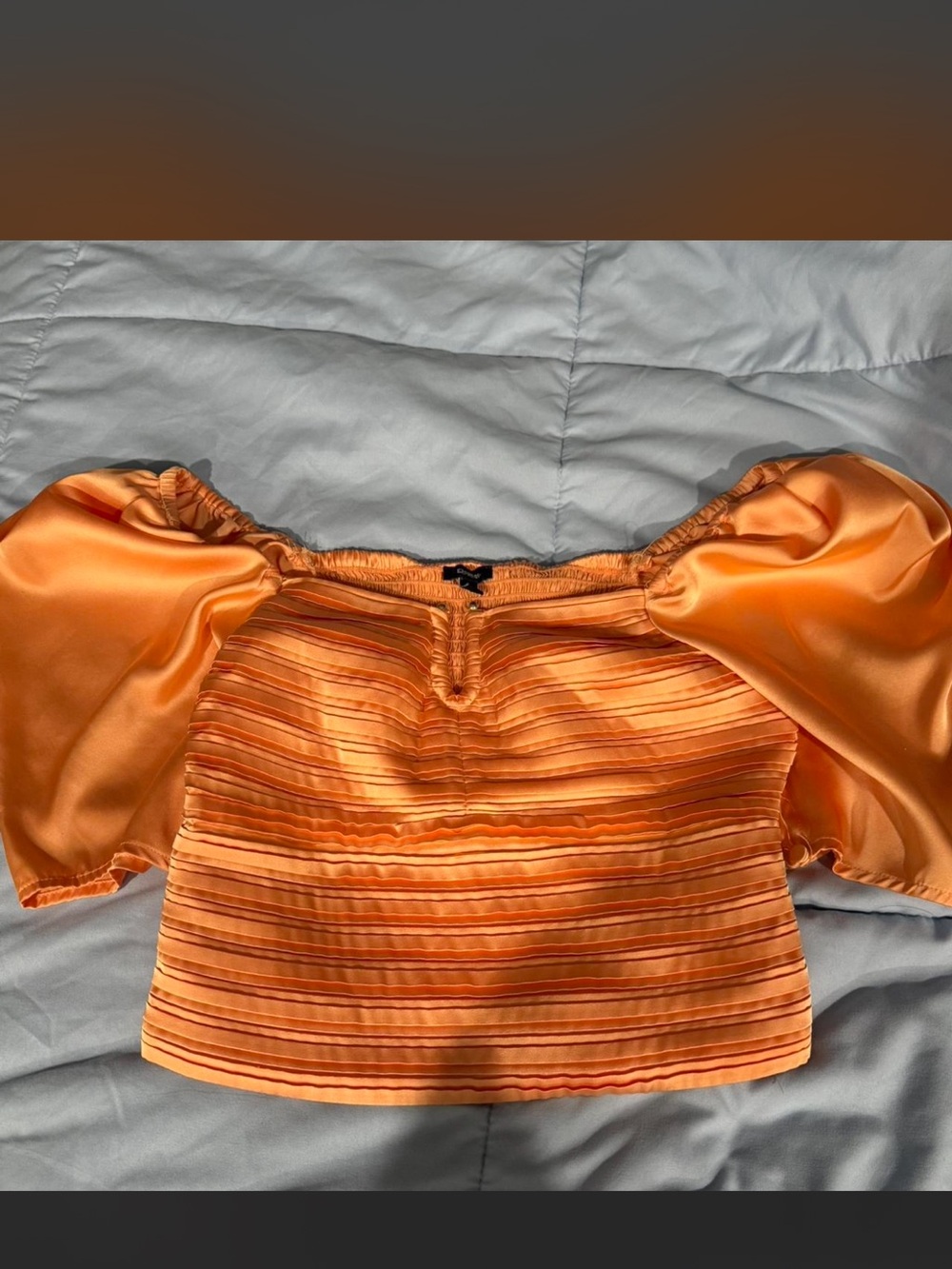 Express Orange Satin Puff-Sleeve Crop Top Size Small